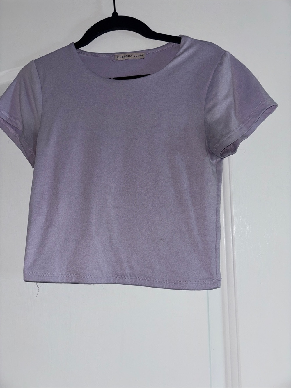 Sincerly Jules Lavender Short Sleeve Crewneck Crop Top